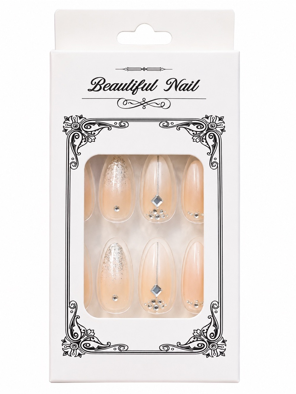 Beautiful Nail Nude Press-On Nails with Rhinestones & Glitter | Almond | New
